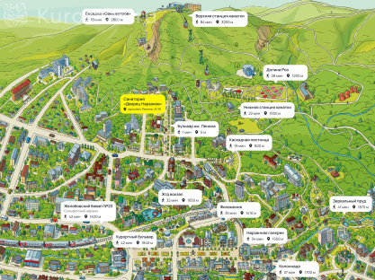 Санаторий «Дворец Нарзанов» Кисловодск — карта расположения